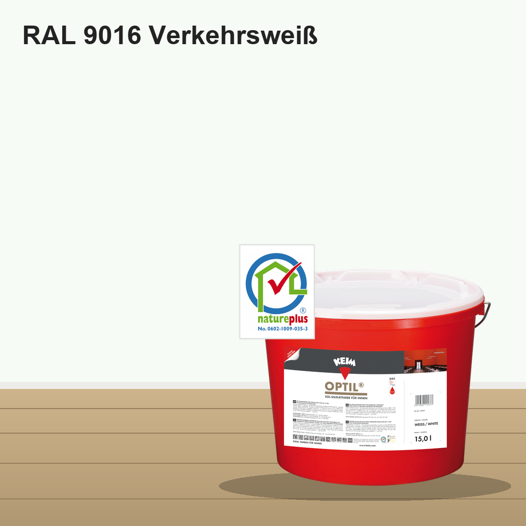 KEIM Optil Wandfarbe RAL 9016 Verkehrsweiß – mineralische Silikat-Innenfarbe, online kaufen bei Proma Farben
