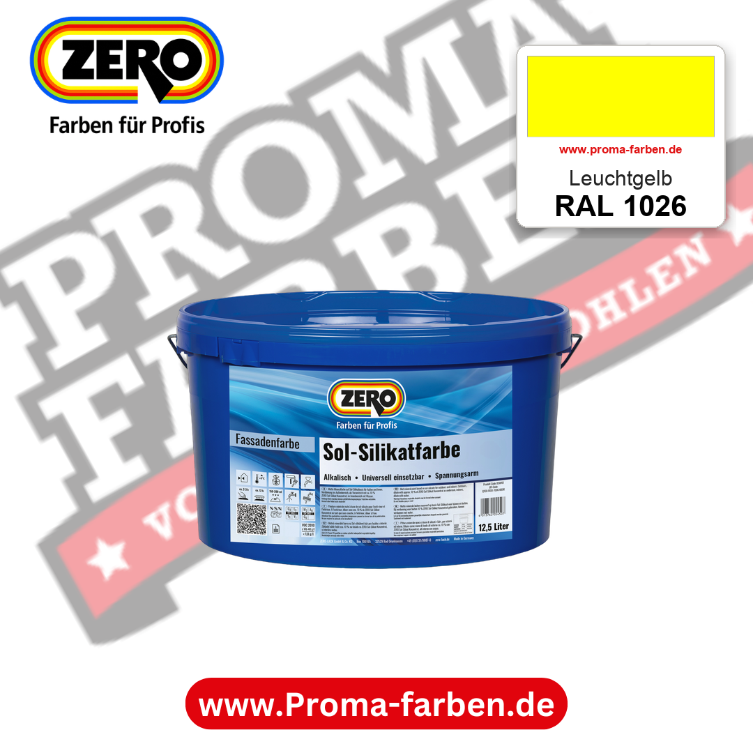 ZERO Sol-Silikatfarbe RAL 1026 Leuchtgelb 12,5 Liter