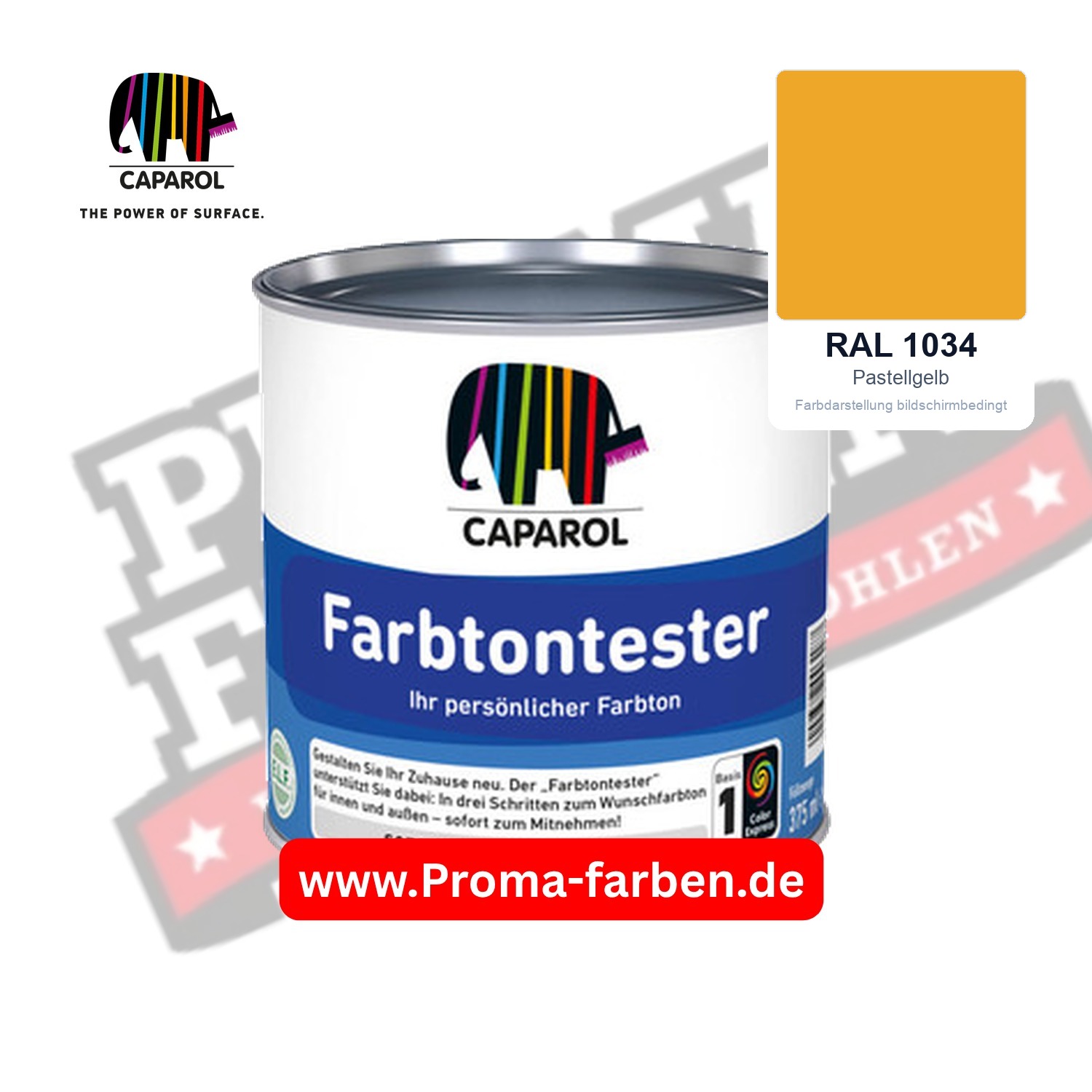 Caparol Farbtontester RAL 1034 Pastellgelb