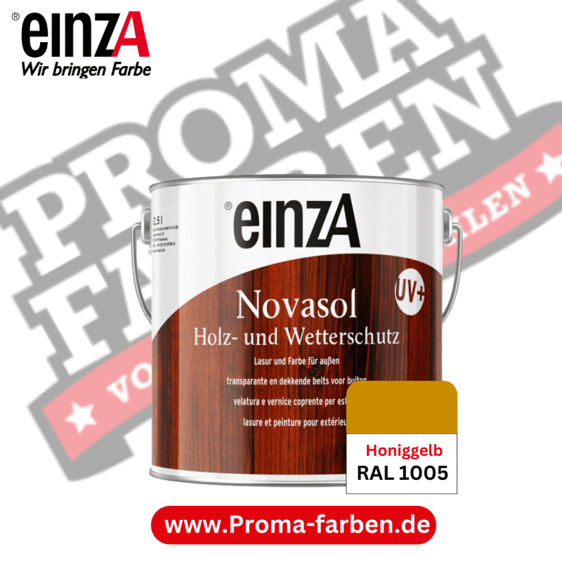 Die einzA Novasol HW Lasur in der Farbe RAL 8001 Ockerbraun bietet einen herausragenden lasierenden Wetterschutz für Holz im Außenbereich. Diese hochwertige Lasur schützt nicht nur effektiv vor den Einflüssen von Witterung und UV-Strahlung, sondern verleiht Ihrem Holz auch eine warme und ansprechende Farbgebung.  Eigenschaften und Vorteile:  Hochwertiger Schutz: Die einzA Novasol HW Lasur bietet einen zuverlässigen Schutz vor Witterungseinflüssen wie Regen, Schnee und UV-Strahlung. Sie schützt das Holz vor Feuchtigkeit, Vergrauung und vorzeitiger Alterung.  Lasierende Formel: Dank ihrer lasierenden Formel ermöglicht die Lasur eine transparente Farbgebung, die die natürliche Maserung und Struktur des Holzes hervorhebt. Dies verleiht Ihrem Holz eine natürliche und ansprechende Optik.  RAL 8001 Ockerbraun: Der Farbton RAL 8001 Ockerbraun verleiht Ihrem Holz eine warme und einladende Farbgebung, die perfekt in natürliche Umgebungen passt. Die Lasur sorgt für eine intensive Farbgebung, die lange Zeit beständig bleibt.  Einfache Anwendung: Die einzA Novasol HW Lasur lässt sich einfach und gleichmäßig auftragen. Sie ist gebrauchsfertig und kann mit einem Pinsel, einer Rolle oder einem Sprühgerät aufgetragen werden.  Schnelle Trocknung: Die Lasur trocknet schnell und ermöglicht eine zügige Weiterbearbeitung der behandelten Holzflächen. Nach dem Auftragen ist das Holz schnell wieder einsatzbereit.  Langanhaltender Schutz: Mit ihrer hochwertigen Formel bietet die einzA Novasol HW Lasur einen langanhaltenden Schutz für Ihr Holz im Außenbereich. Sie sorgt für eine dauerhafte Versiegelung und verlängert somit die Lebensdauer Ihrer Holzbauteile.  Mit der einzA Novasol HW Lasur in der Farbe RAL 8001 Ockerbraun erhalten Sie einen hochwertigen lasierenden Wetterschutz für Ihr Holz im Außenbereich, der nicht nur funktional, sondern auch ästhetisch überzeugt.