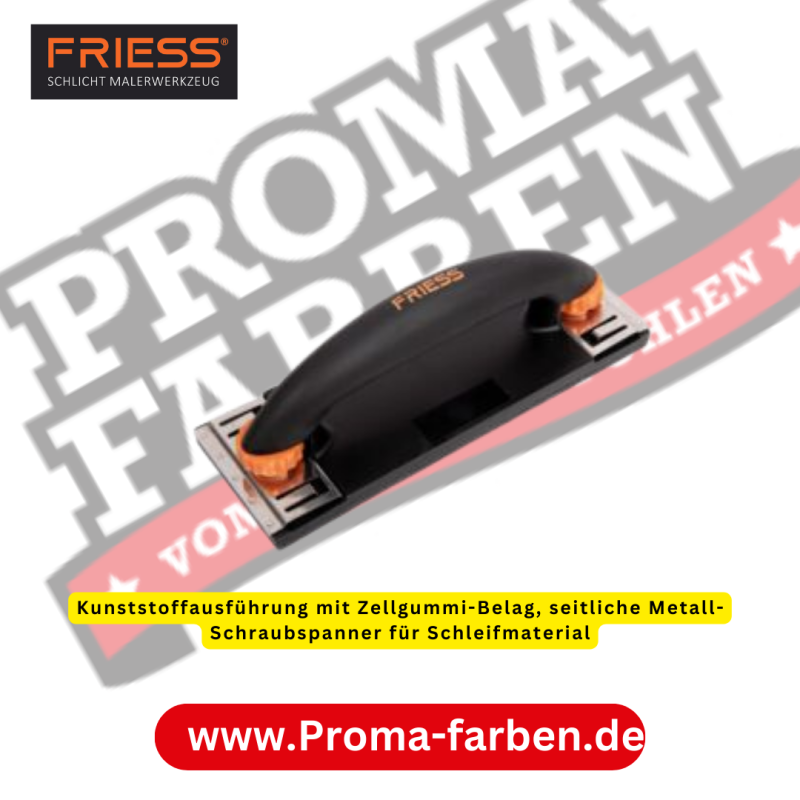 Friess Techno Handschleifer mit Bügelgriff mit Ergonomischem Griff kaufen bei Proma Farben Insgesamt bietet der Friess Techno Handschleifer mit Bügelgriff mit ergonomischem Griff eine Kombination aus Komfort, Effizienz und Vielseitigkeit, die ihn zu einem unverzichtbaren Werkzeug für Schleifarbeiten macht.