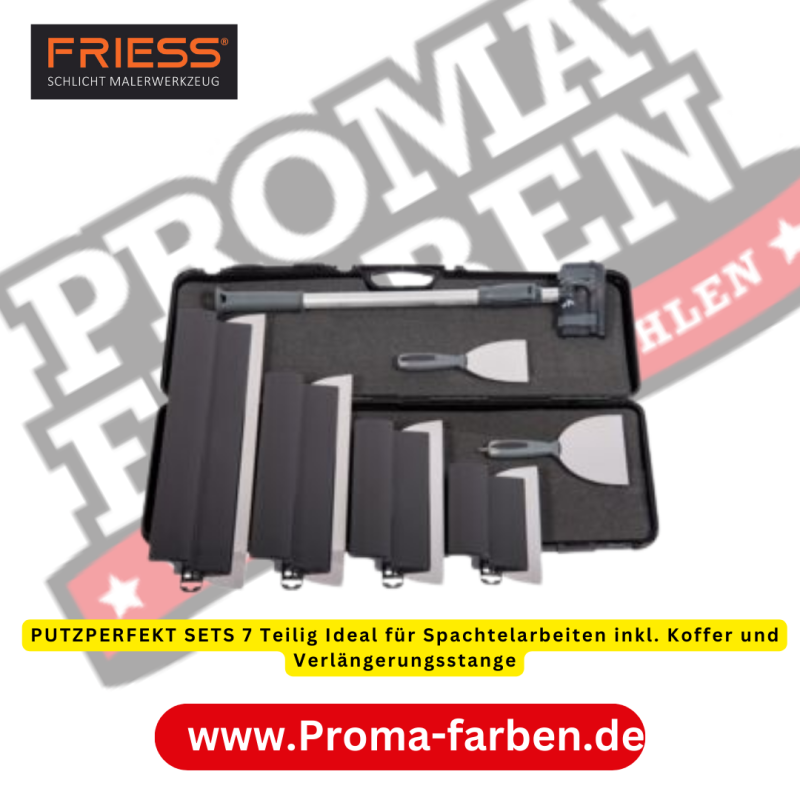 Um das Friess Techno Putzperfekt-Set, 7 tlg. Flächenspachtel-Set mit ergonomischem ALU-Griff und rostfreien Blättern zu reinigen, folge diesen Schritten: