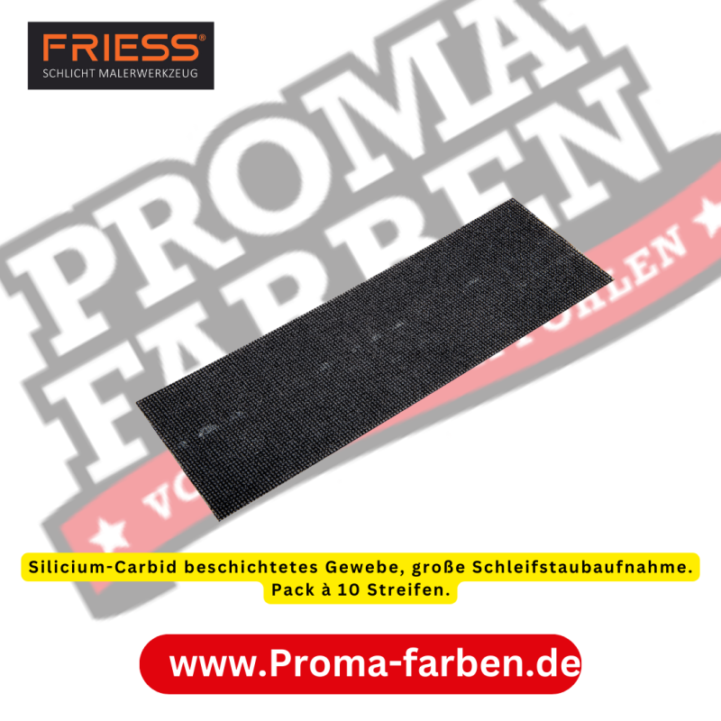 Friess Techno Schleifgitter-Streifen für 105500 kaufen bei Proma Farben Die Friess Techno Schleifgitter-Streifen 95 x 280 mm bieten eine Vielzahl von Vorteilen, die sie zu einer bevorzugten Wahl für Schleifarbeiten machen: