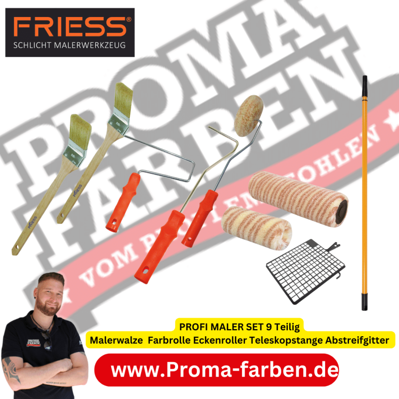 Malerwalze Farbroller Farbrolle Malerwalze Teleskopstange Abstreifgitter SET 09 Teilig kaufen bei Proma Farben
