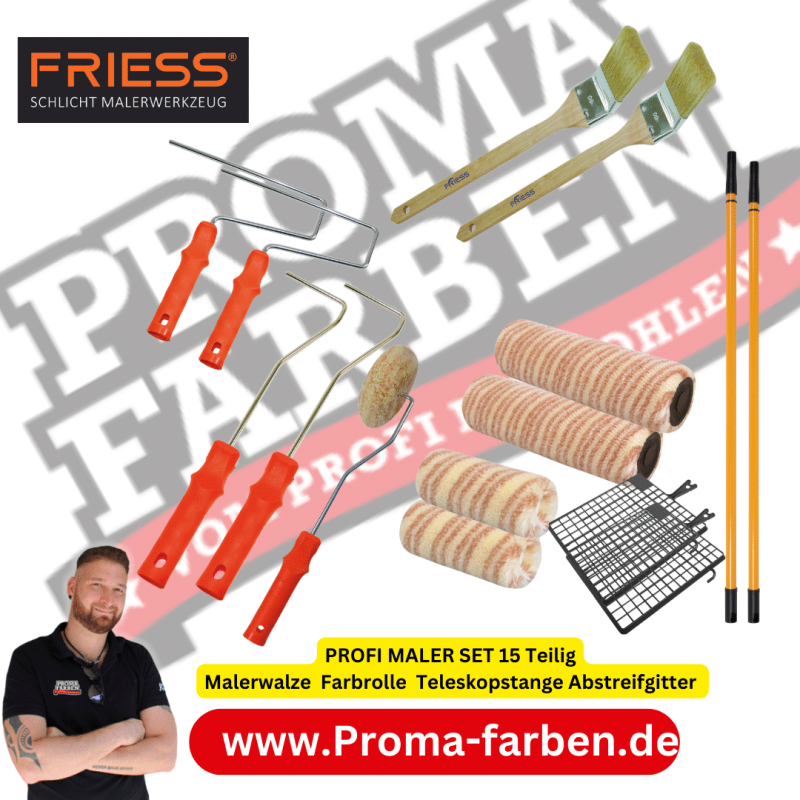 Malerwalze Farbroller Farbrolle Malerwalze Teleskopstange Abstreifgitter SET 15 Teilig kaufen bei Proma Farben