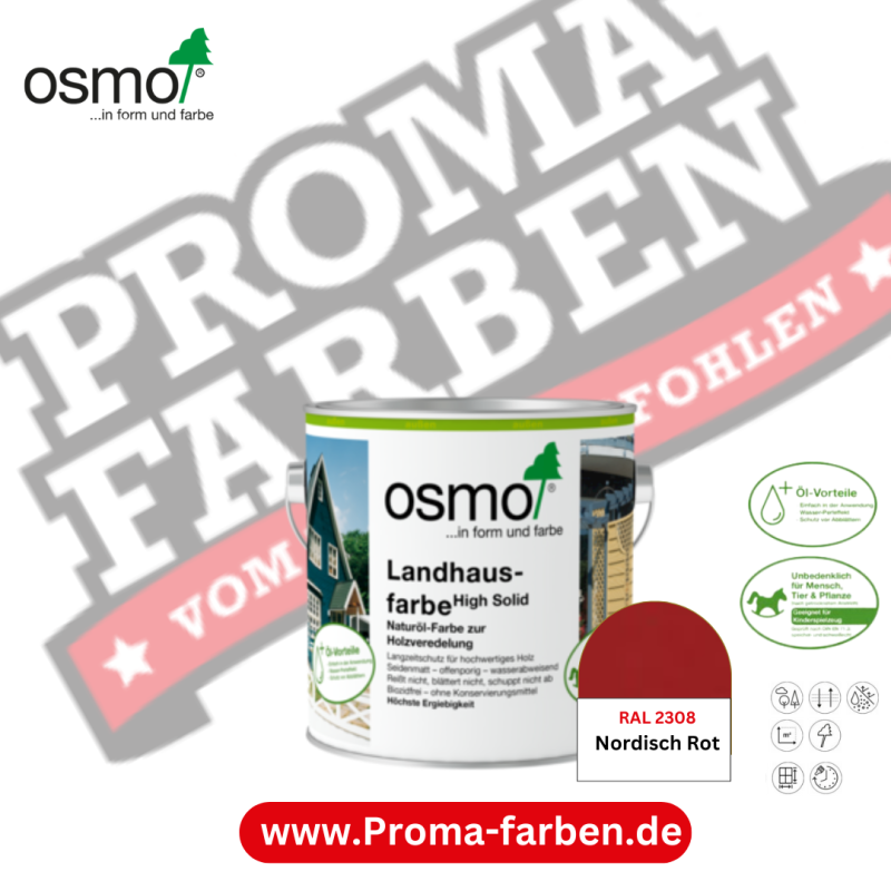 Osmo LANDHAUSFARBE 2308 Nordisch Rot kaufen bei Proma-farben.de Malermarkt