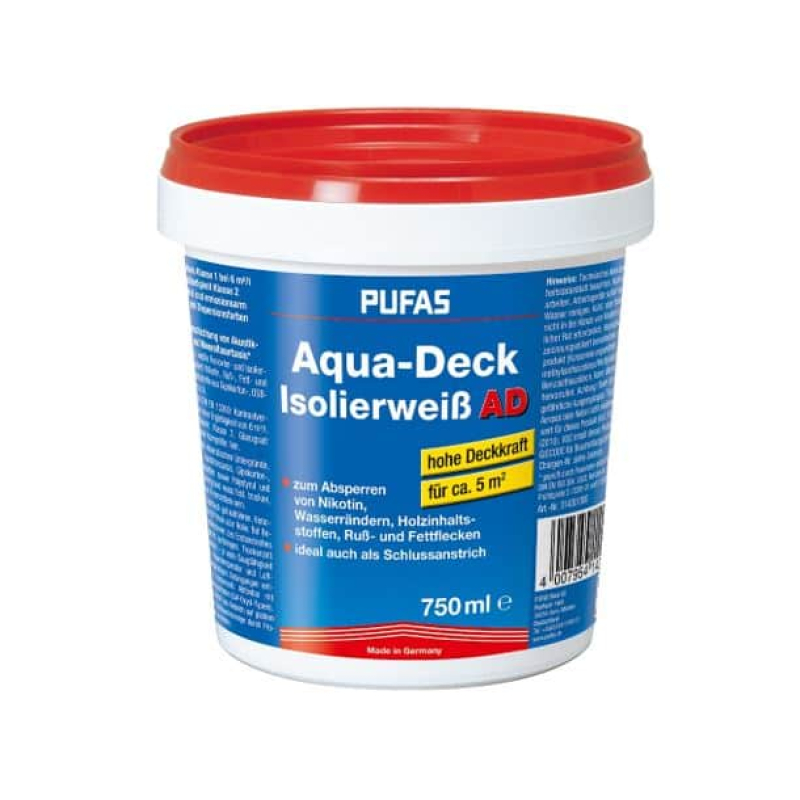 Pufas Aqua-Deck Isolierweiß AD 750ml Raucherfarbe - Nikotinfarben