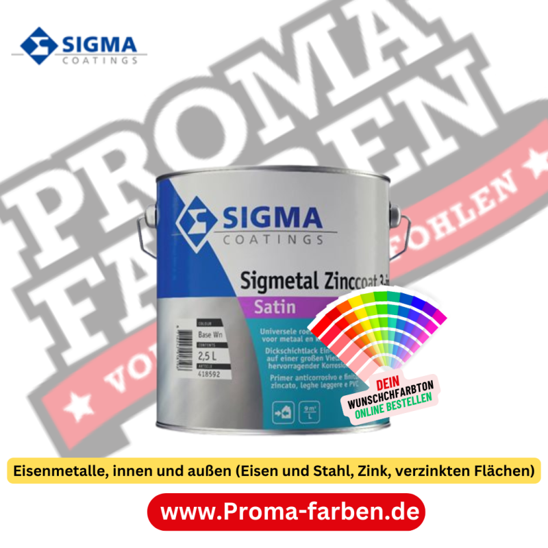 Sigmetal Zinccoat 3in1 2,5 Liter wunschfarbton für Eisenmetalle, innen und außen (Eisen und Stahl, Zink, verzinkten Flächen) kaufen bei ProMa farben.de