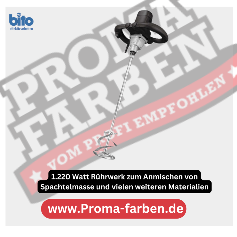 bitool Rührwerk RW 1250 1.220 Watt Rührwerk zum Anmischen von Spachtelmasse und vielen weiteren Materialien