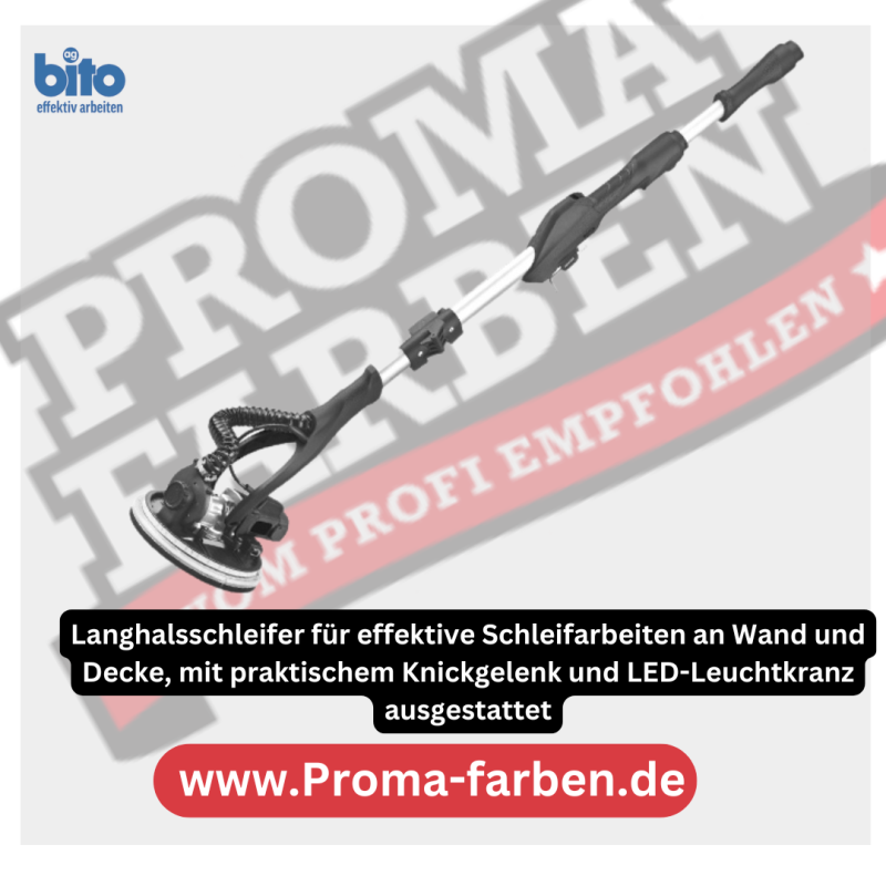 Bitool Langhalsschleifer LHS 500 – Langhalsschleifer für effektive Schleifarbeiten an Wand und Decke, mit praktischem Knickgelenk und LED-Leuchtkranz ausgestattet