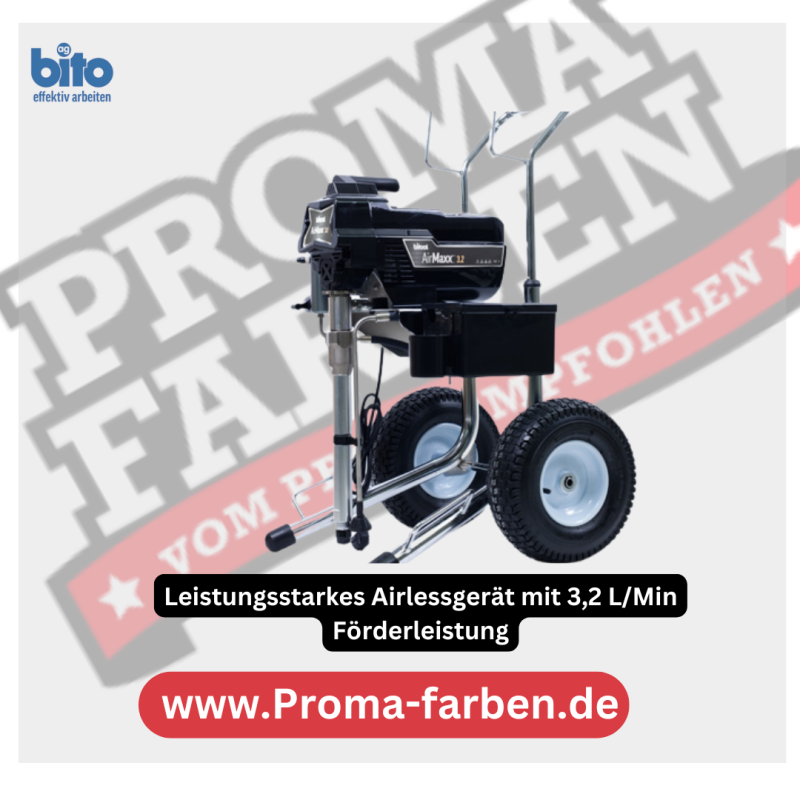 Produktvorteile: schnelles und effektives Arbeiten unschlagbares Preis-/Leistungsverhältnis weites Einsatzgebiet leicht zu bedienen digitale Druckregelung und -anzeige reinigungsfreundlicher Easy Out Verteilerfilter Einsatzbereiche: Für Renovierungs- und Neubauobjekte, zum effektiven Spritzen von Gewebekleber, Brandschutz sowie Innenwand- und Fassadenfarben. Motorleistung: 2,6 kW Max. Fördermenge: 3,2 L/Min²