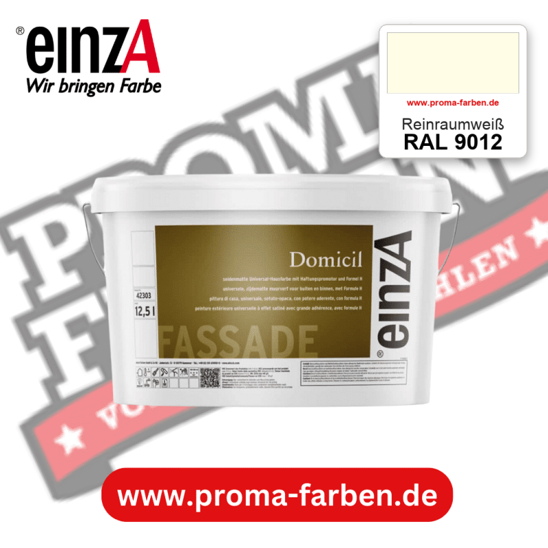 einzA Domicil Fassadenfarbe RAL 9012 Reinraumweiß – seidenmatte Fassadenfarbe, online kaufen bei Proma Farben