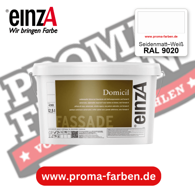 einzA Domicil Fassadenfarbe RAL 9020 Seidenmatt–Weiß – seidenmatte Fassadenfarbe, online kaufen bei Proma Farben