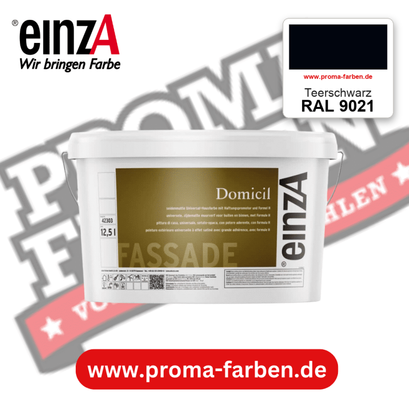 einzA Domicil Fassadenfarbe RAL 9021 Teerschwarz – seidenmatte Fassadenfarbe, online kaufen bei Proma Farben