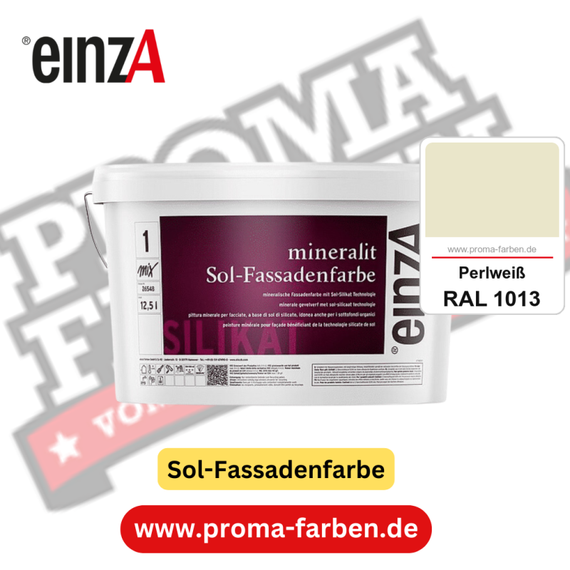 einzA mineralit Sol Fassadenfarbe kaufen bei Proma Farben RAL 1013 Perlweiß