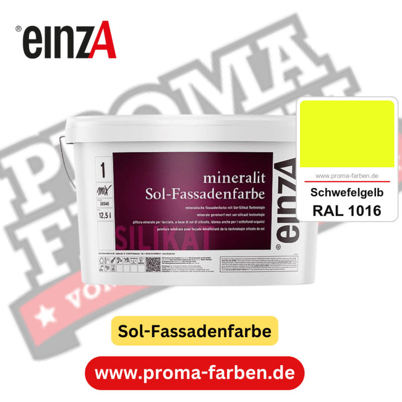 einzA mineralit Sol Fassadenfarbe kaufen bei Proma Farben RAL 1016 Schwefelgelb