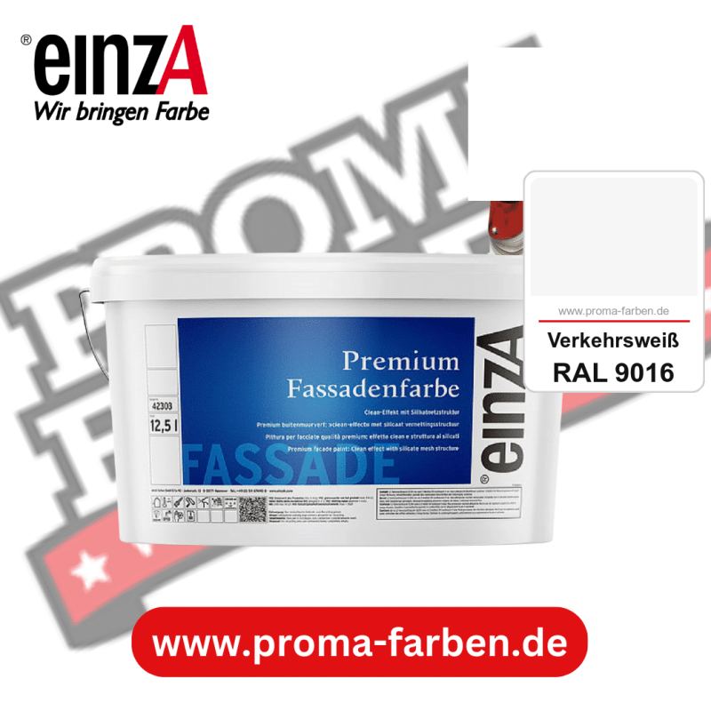 einzA Premium Fassadenfarbe kaufen bei Proma Farben RAL 9016 Verkehrsweiß