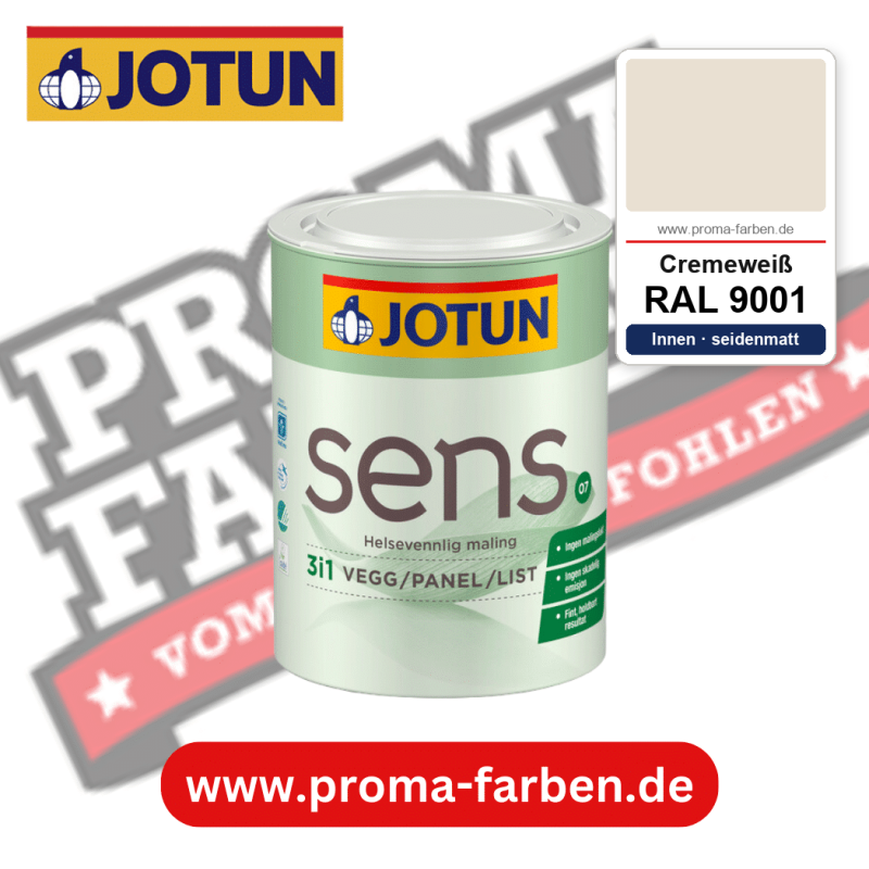 Jotun Sens Vegg/Panel/List 07 RAL 9001 Cremeweiß – emissionsarme Innenwandfarbe für Allergiker, online kaufen bei Proma Farben