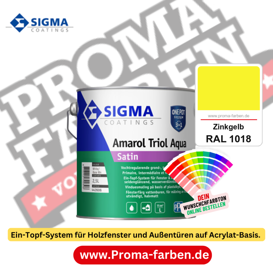 SIGMA Amarol Triol Aqua Satin kaufen bei Proma Farben RAL 1018 Zinkgelb