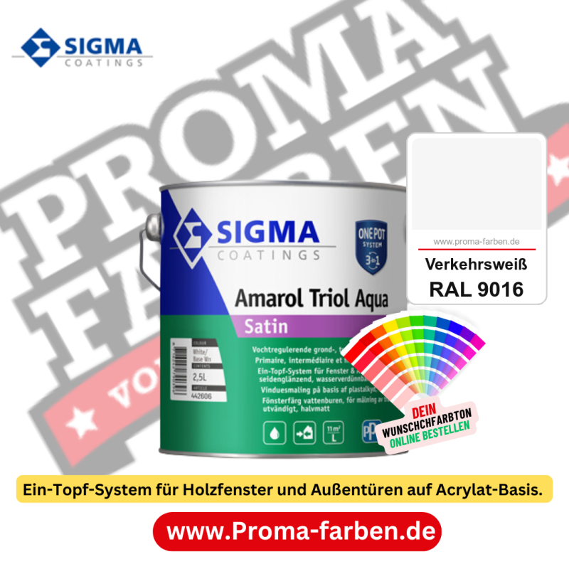 SIGMA Amarol Triol Aqua Satin kaufen bei Proma Farben RAL 9016 Verkehrsweiß
