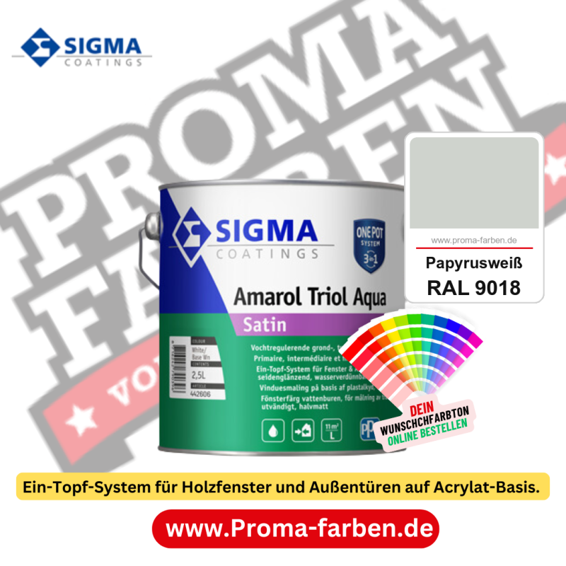 SIGMA Amarol Triol Aqua Satin kaufen bei Proma Farben RAL 9018 Papyrusweiß