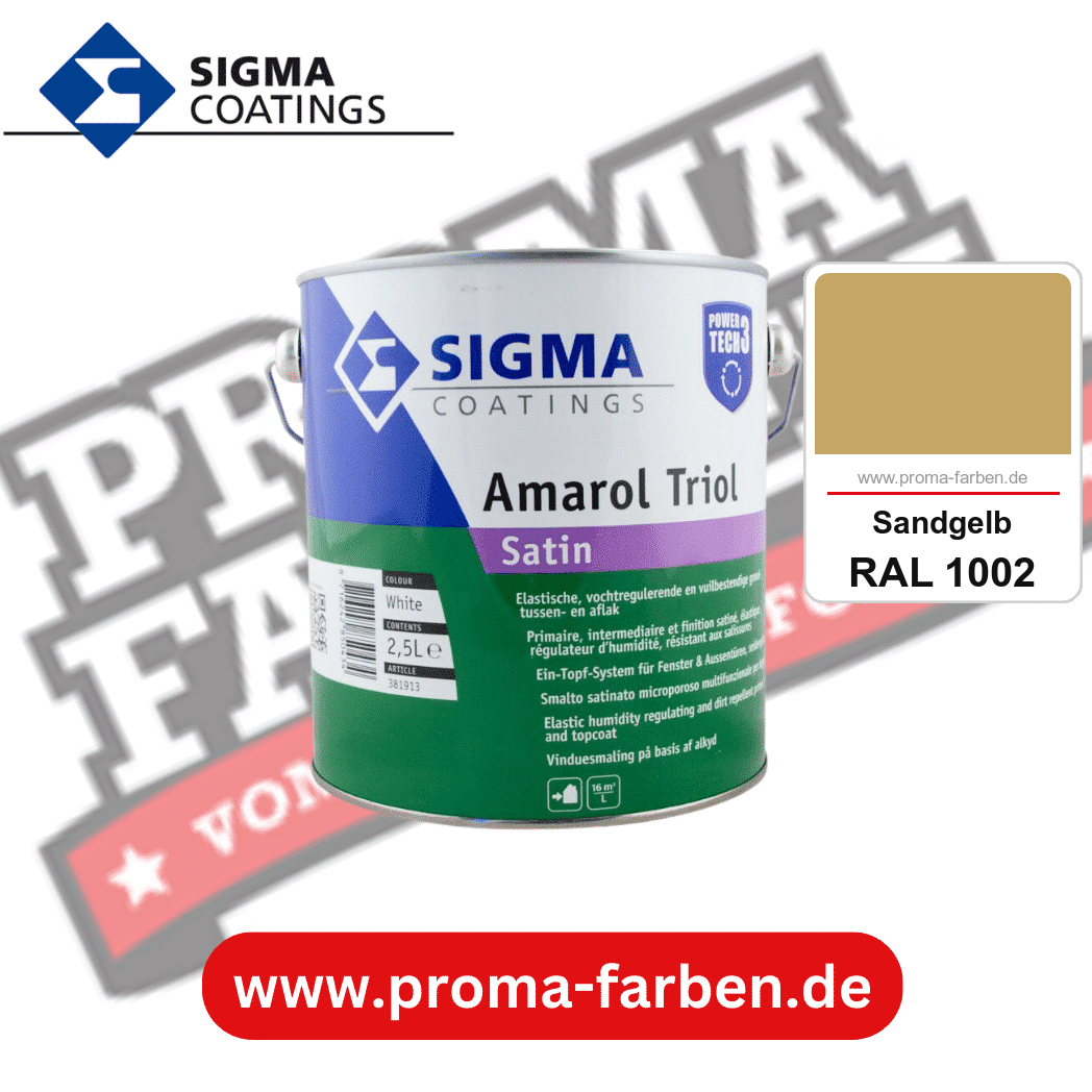 SIGMA Amarol Triol Satin Power Tech 3 kaufen bei Proma Farben RAL 1002 Sandgelb