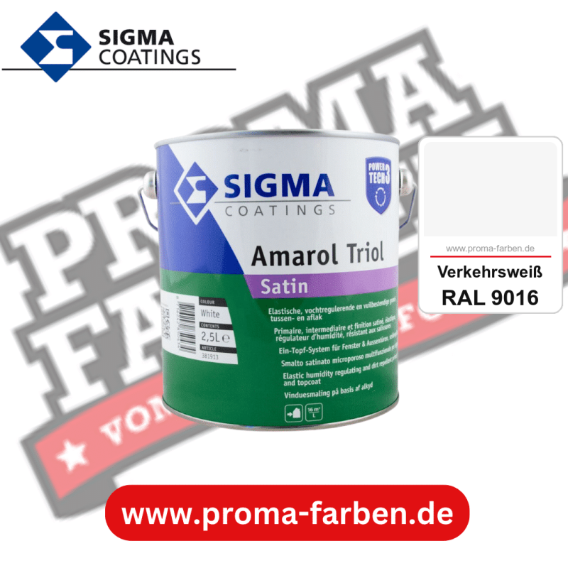 SIGMA Amarol Triol Satin Power Tech 3 kaufen bei Proma Farben RAL 9016 Verkehrsweiß